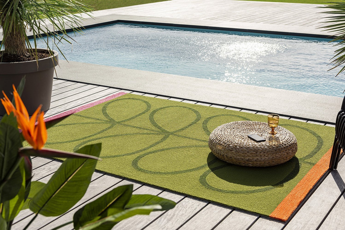 Orla Kiely Giant Linear Stem Persimmon Outdoor Rug 460703 Seagrass Rectangle