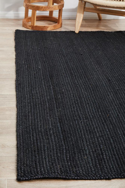 Bondi Woven Floor Rug Black Rectangle